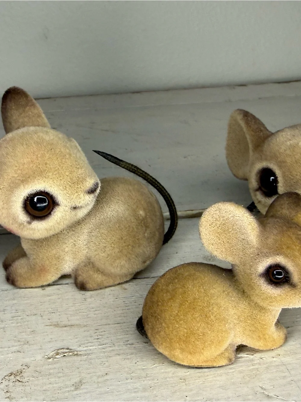 Vintage Rare Patmar Japan Flocked Mice Family, big ears figures, EUC